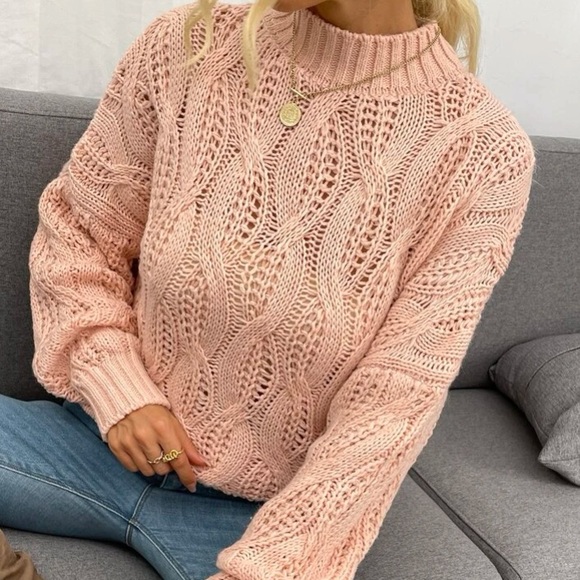 Sweaters - Coral Light Pink Cable Knit Sweater in M